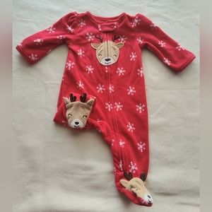 Reindeer Fleece Sleeper Size Newborn Zipper Footed Red Winter Wear
